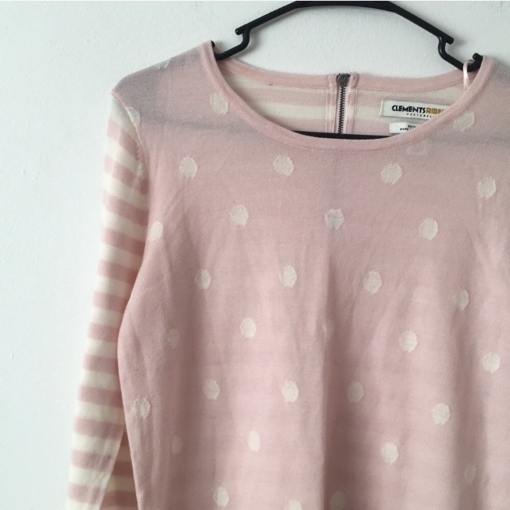Clements Ribeiro polka dot/striped pink wool top M - Picture 3 of 5